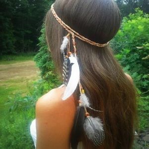 Hippie Feather Headband Boho Hair Rope